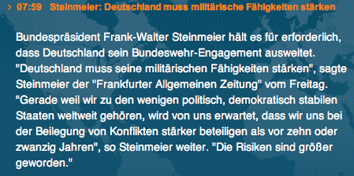 Steinmeier im ZDF: Deutschland müsse seine militärischen Fähigkeiten stärken