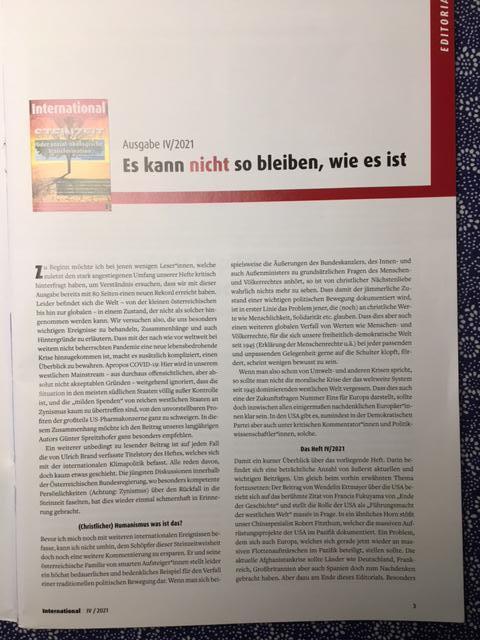 Es gibt noch lesenswerte Zeitschriften: „International“ zum Beispiel - FTW