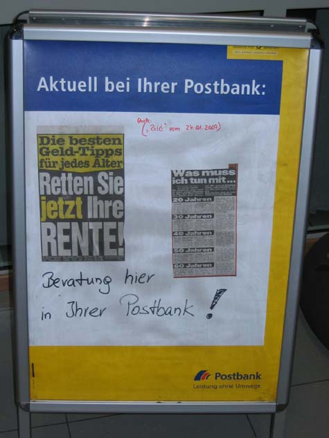 Postbank macht Propaganda gegen die staatliche Rente und steigert den Gewinn.