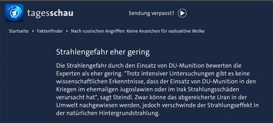 Faktencheck der Faktenchecker – ARD-Faktenfinder zu Uran-Munition: „Strahlengefahr eher gering, Entstehen von Staub sehr unwahrscheinlich“