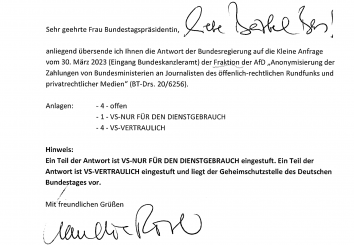 Bundesregierung erklärt Zahlungen an Journalisten von ARD, ZDF und Deutsche Welle zur geheimen „Verschlusssache“
