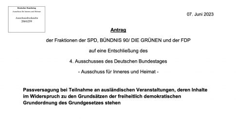 Bundesregierung: Passentzug bei Teilnahme an „ausländischen Veranstaltungen“, die „im Widerspruch zur „freiheitlich-demokratischen Grundordnung“ stehen