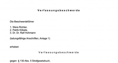 „Maulkorb für Kriegsgegner“ – Verfassungsbeschwerde gegen Neufassung von „Volksverhetzung“-Paragraf 130 eingereicht