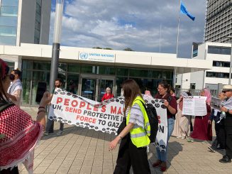 Proteste vor UN-Gebäude in Bonn und Forderung nach Entsendung einer multinationalen bewaffneten UN-Streitmacht für den Gaza-Streifen